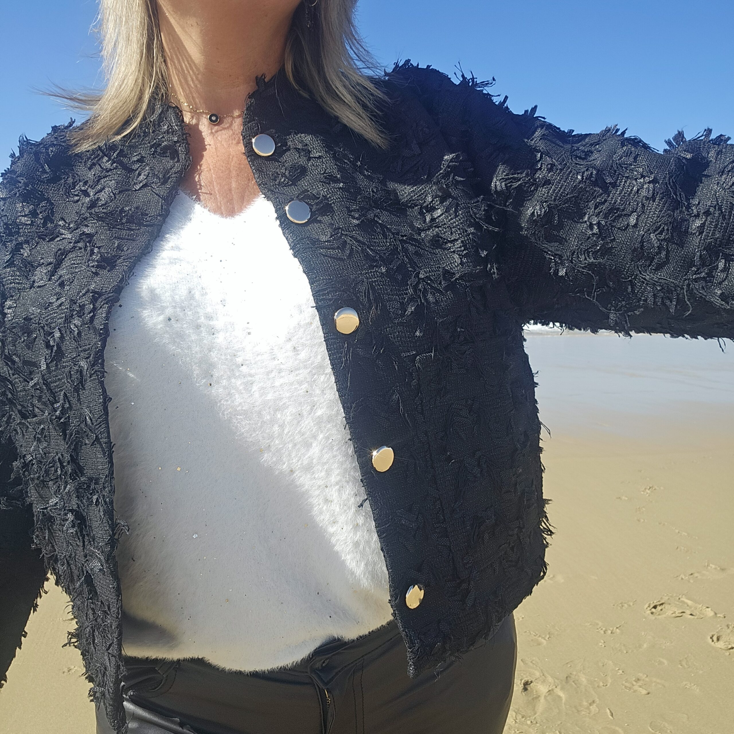 Veste courte noire en tweed – Image 10