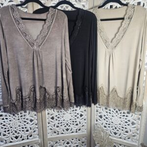 Top dentelle viscose manches longues