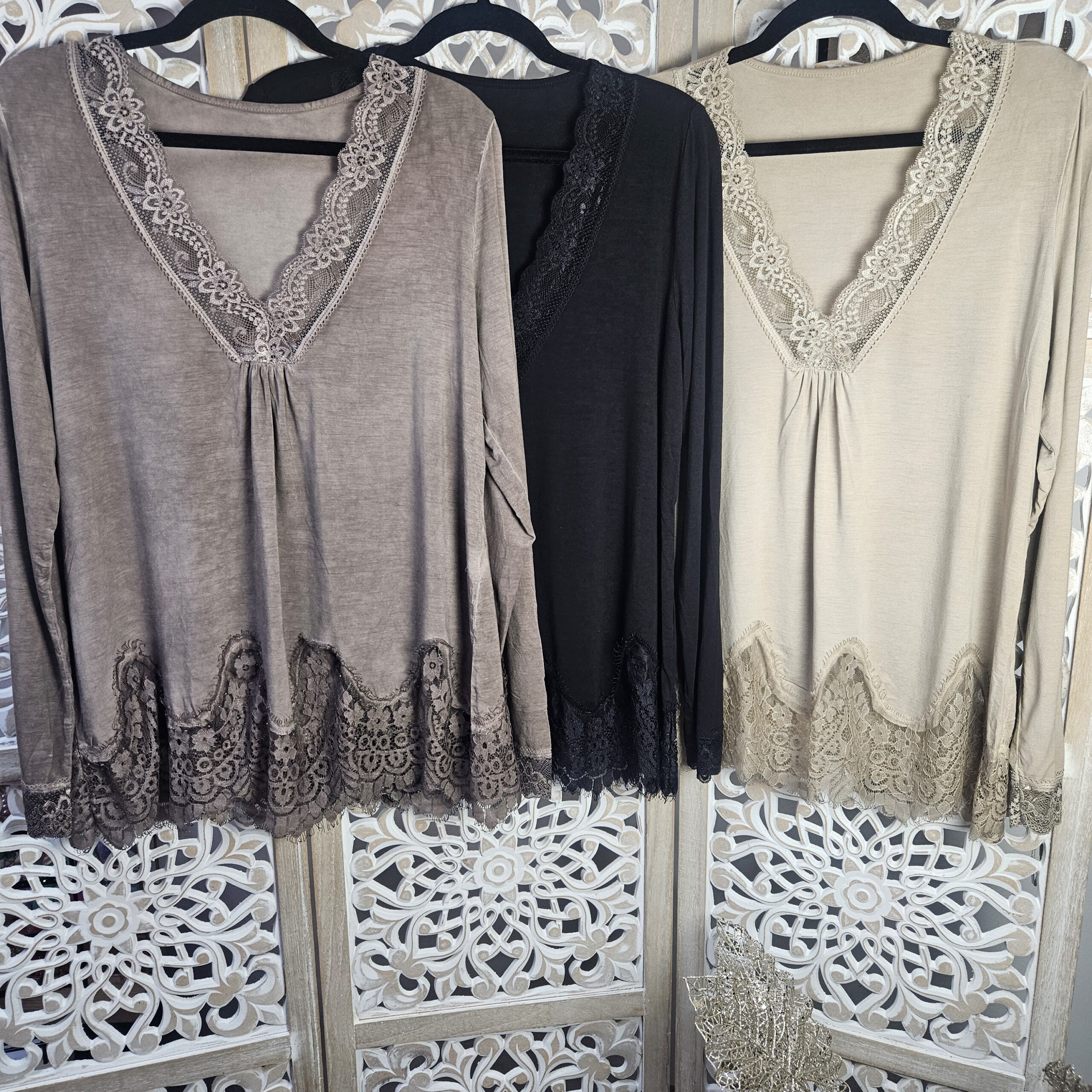 Top dentelle viscose manches longues