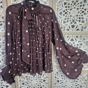 Blouse avec nœud chocolat à pois blancs