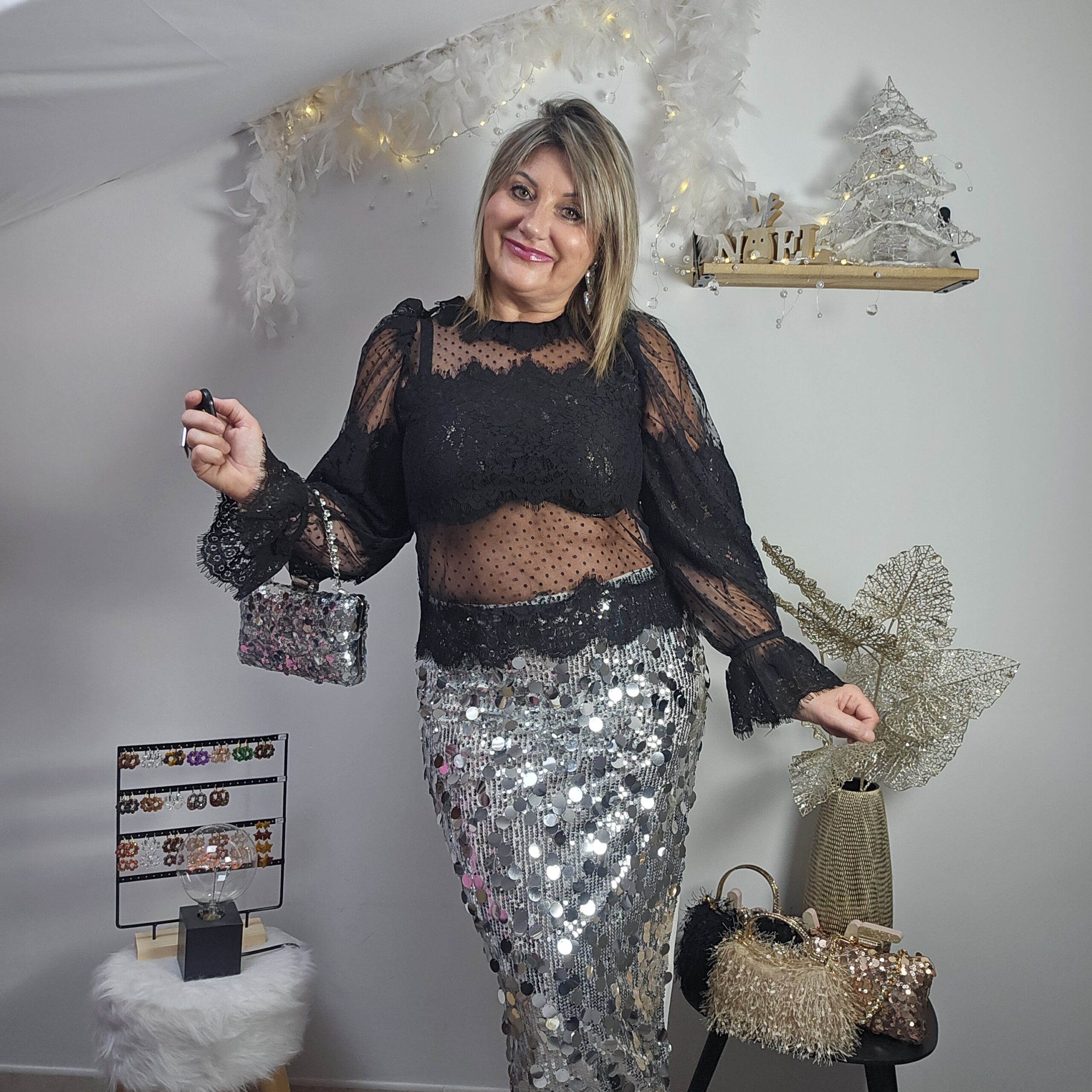 Jupe crayon en sequins argentés – Image 7