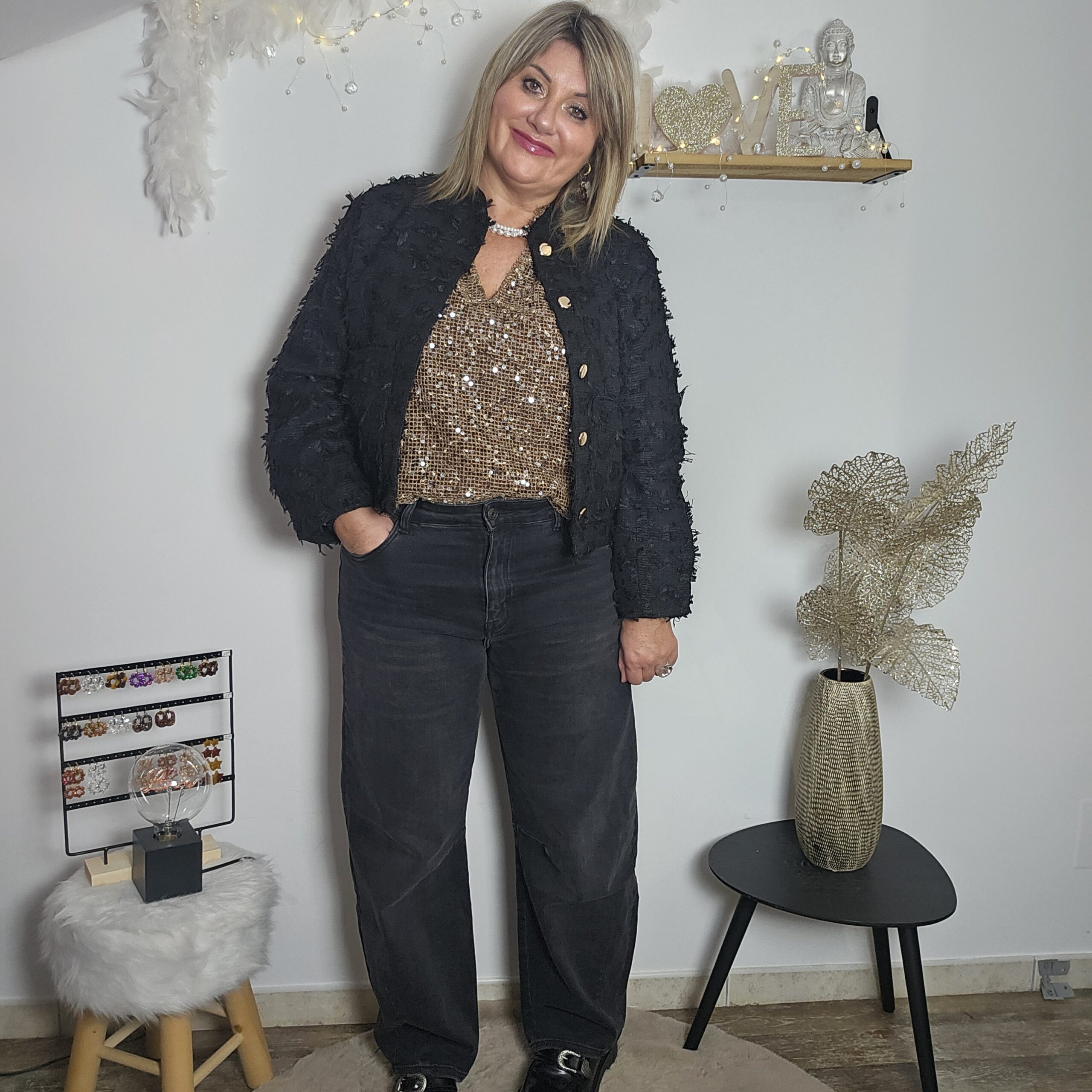 Veste courte noire en tweed – Image 4