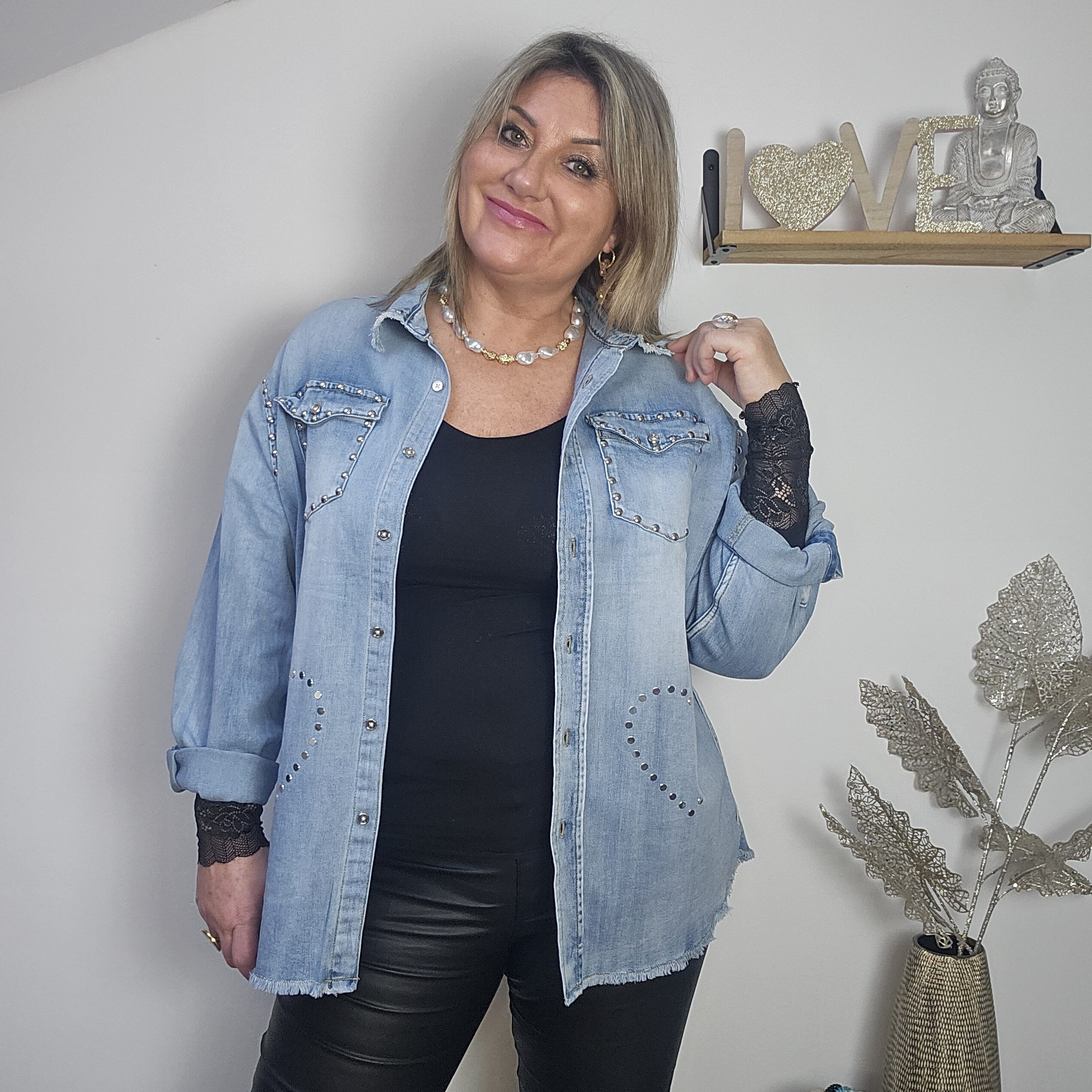 Chemise en Jean avec clous argentés – Image 8