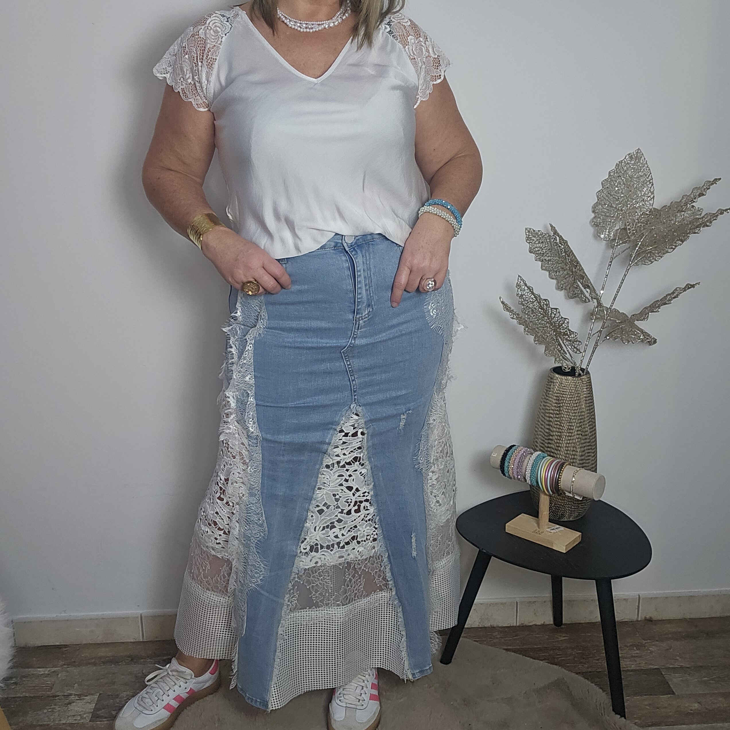 Jupe longue en Jean et dentelle – Image 3