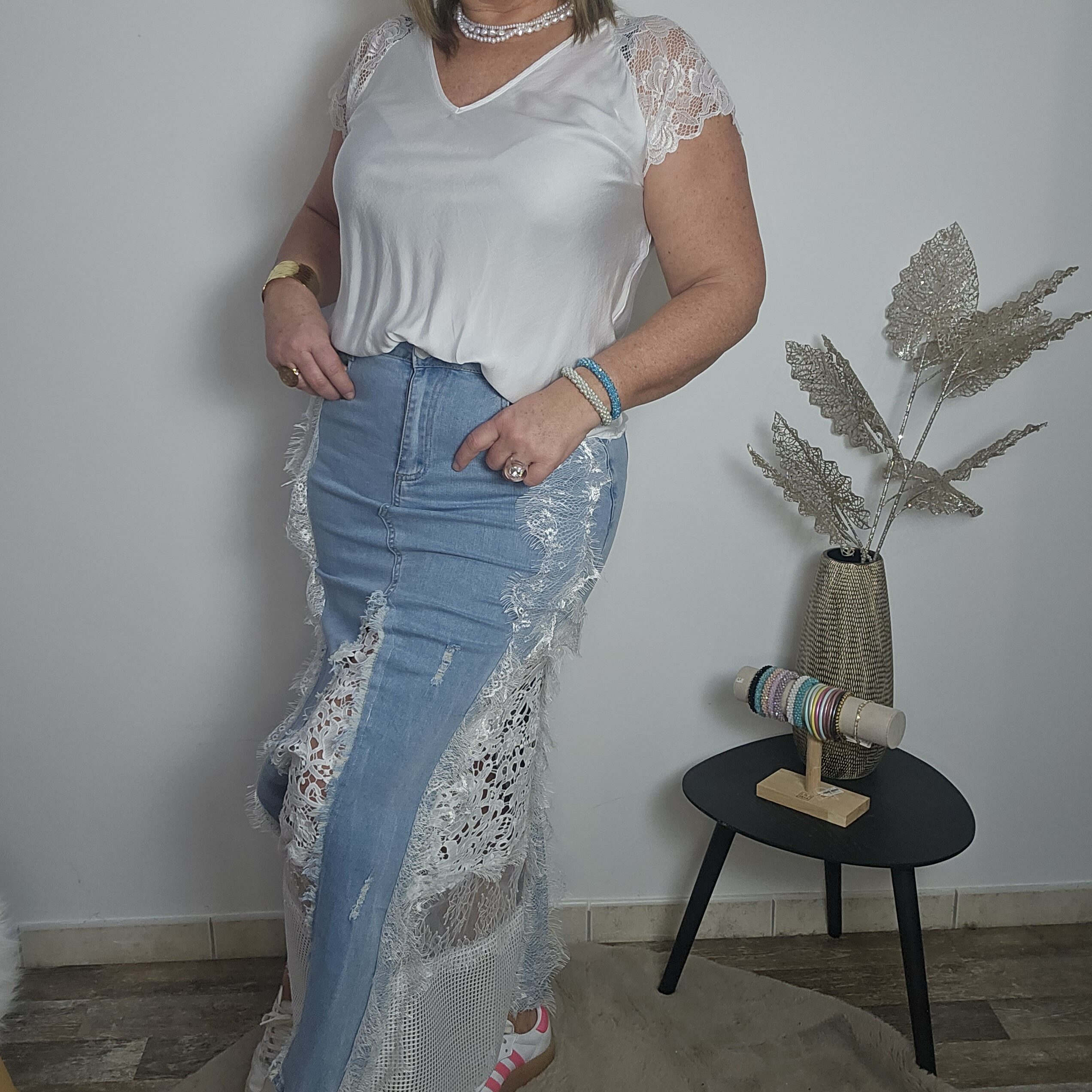 Jupe longue en Jean et dentelle – Image 4