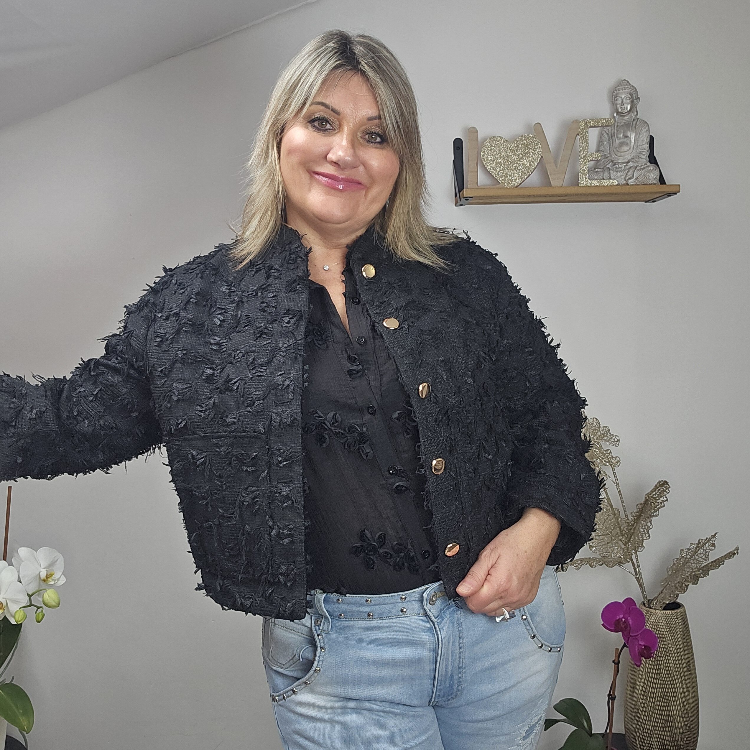 Veste courte noire en tweed – Image 4