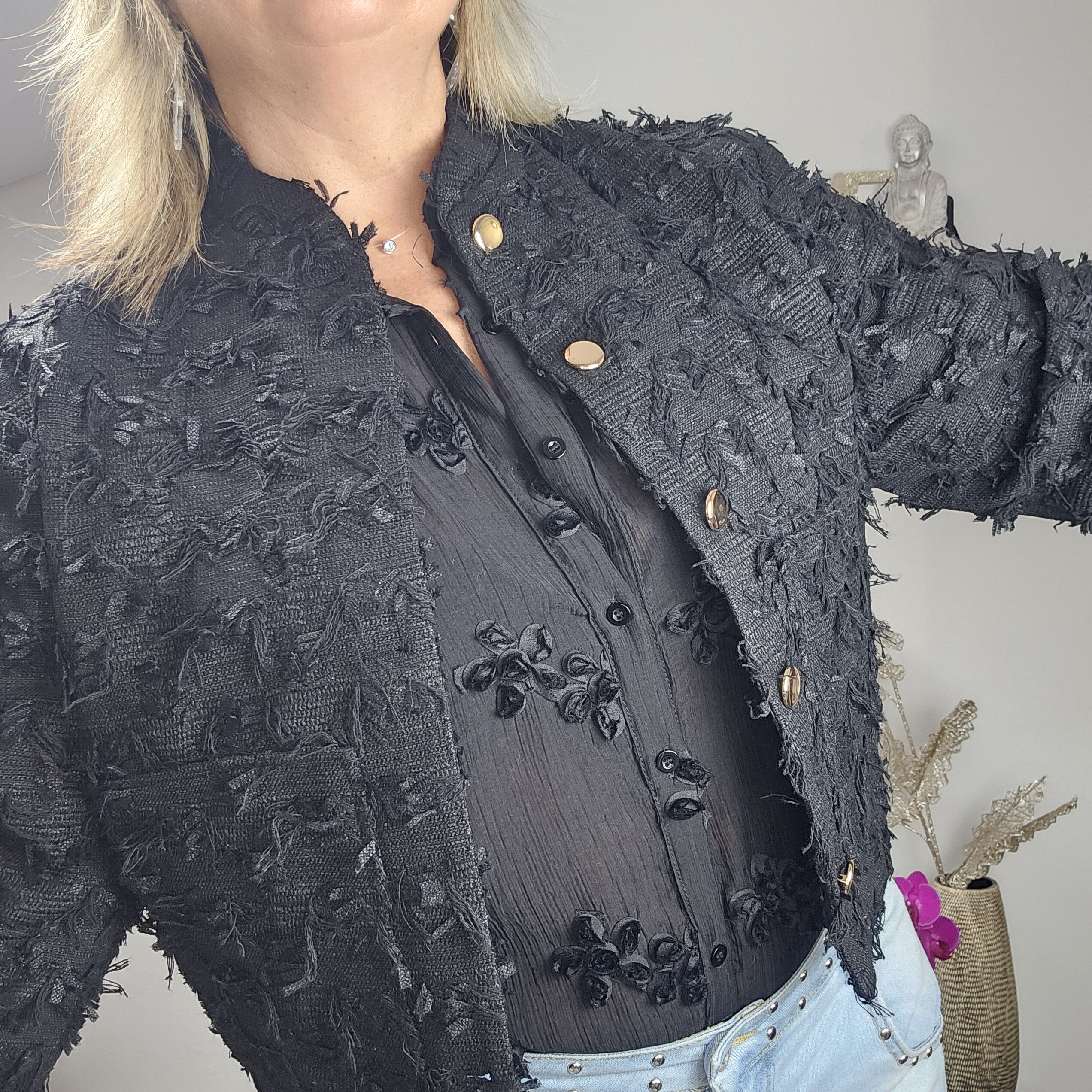 Veste courte noire en tweed – Image 5