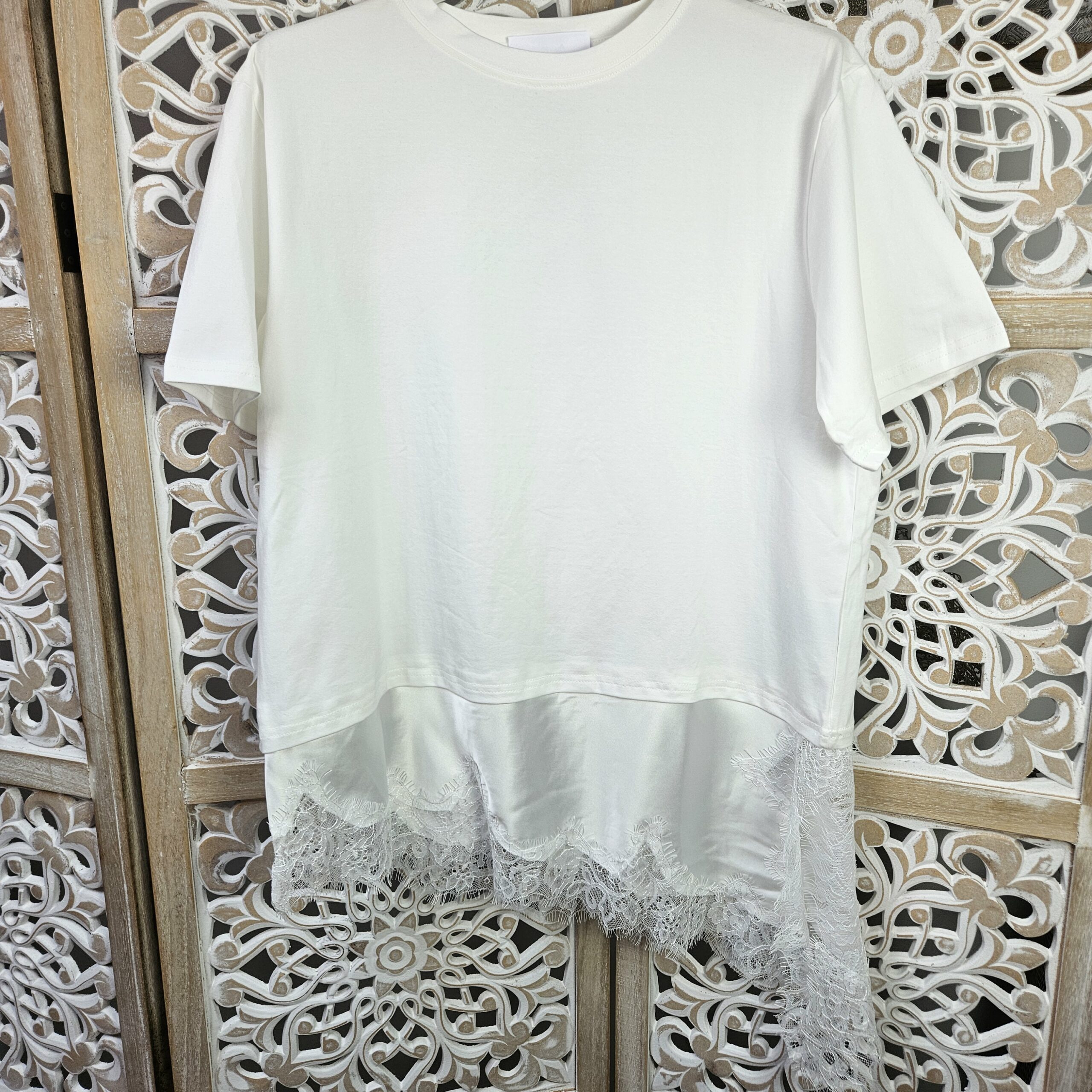 T shirt blanc oversize dentelle asymétrique