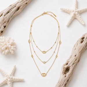 Collier triple mailles ovales strass