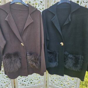 Gilet mi long poche fourrure