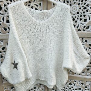 Pull bouclette étoiles strass