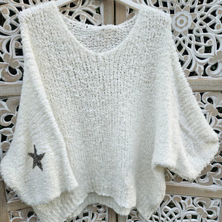 Pull bouclette étoiles strass