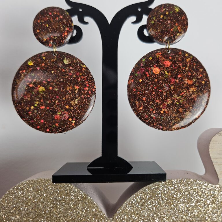 Boucles d'oreille rondes marron holographique