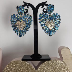 Boucle d'oreille cœur pailleté bleu et doré
