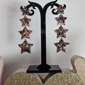 Boucle d'oreille 4 étoiles pailletées chocolat doré