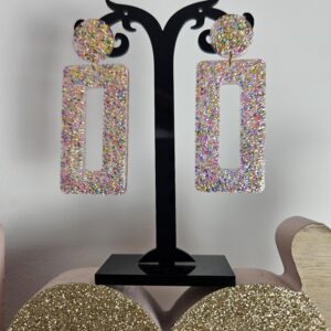 Boucle d'oreille rectangulaire multicolore holographique