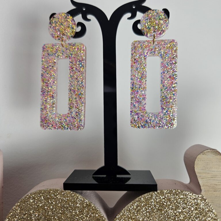 Boucle d'oreille rectangulaire multicolore holographique
