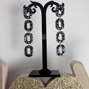 Boucle d'oreille 4 maillons pailletés noir argenté