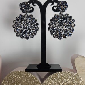 Boucle d'oreille fleur paillettes noires argentées