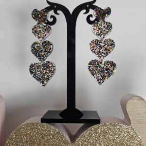Boucle d'oreille 4 cœurs pailletés bleu orangé