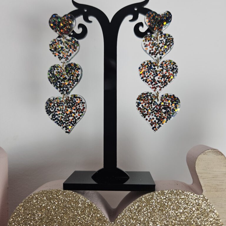 Boucle d'oreille 4 cœurs pailletés bleu orangé