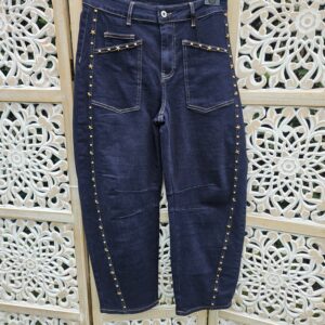 Jeans Barrel bleu brut étoiles cloutées