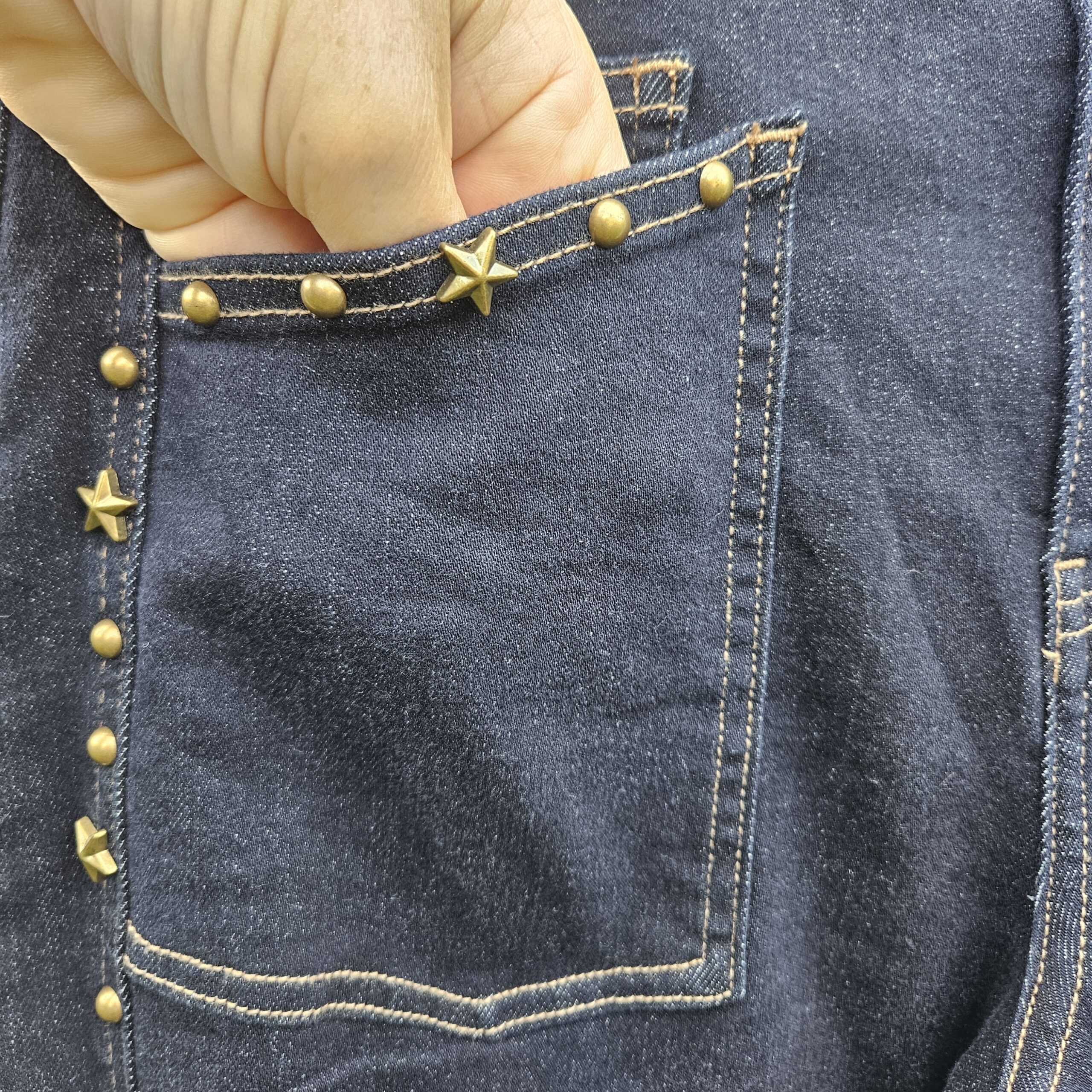 Jeans Barrel bleu brut étoiles cloutées – Image 5
