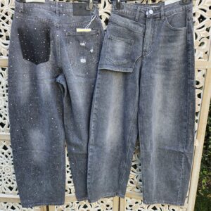 Jeans Barrel gris clair Strass