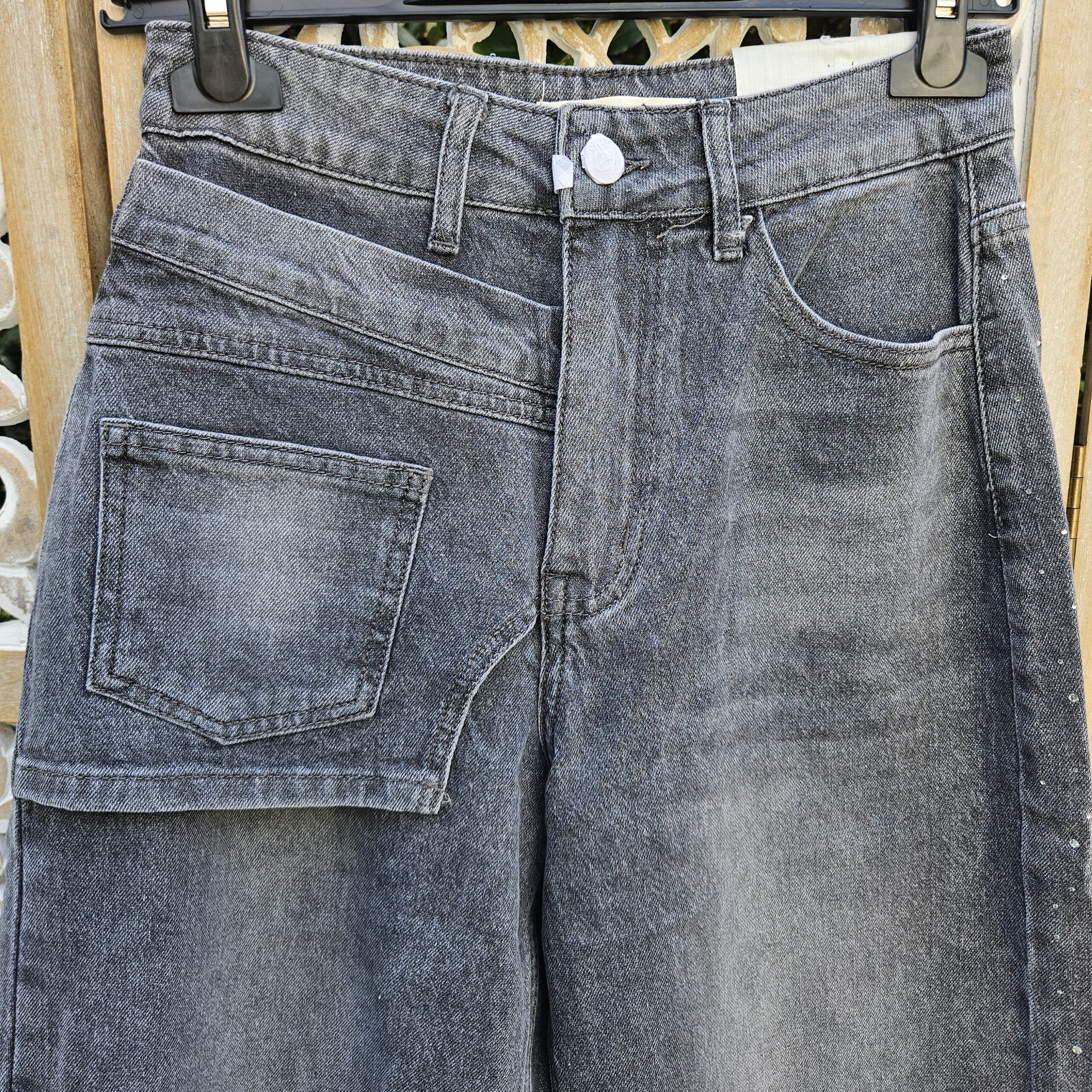 Jeans Barrel gris clair Strass – Image 3
