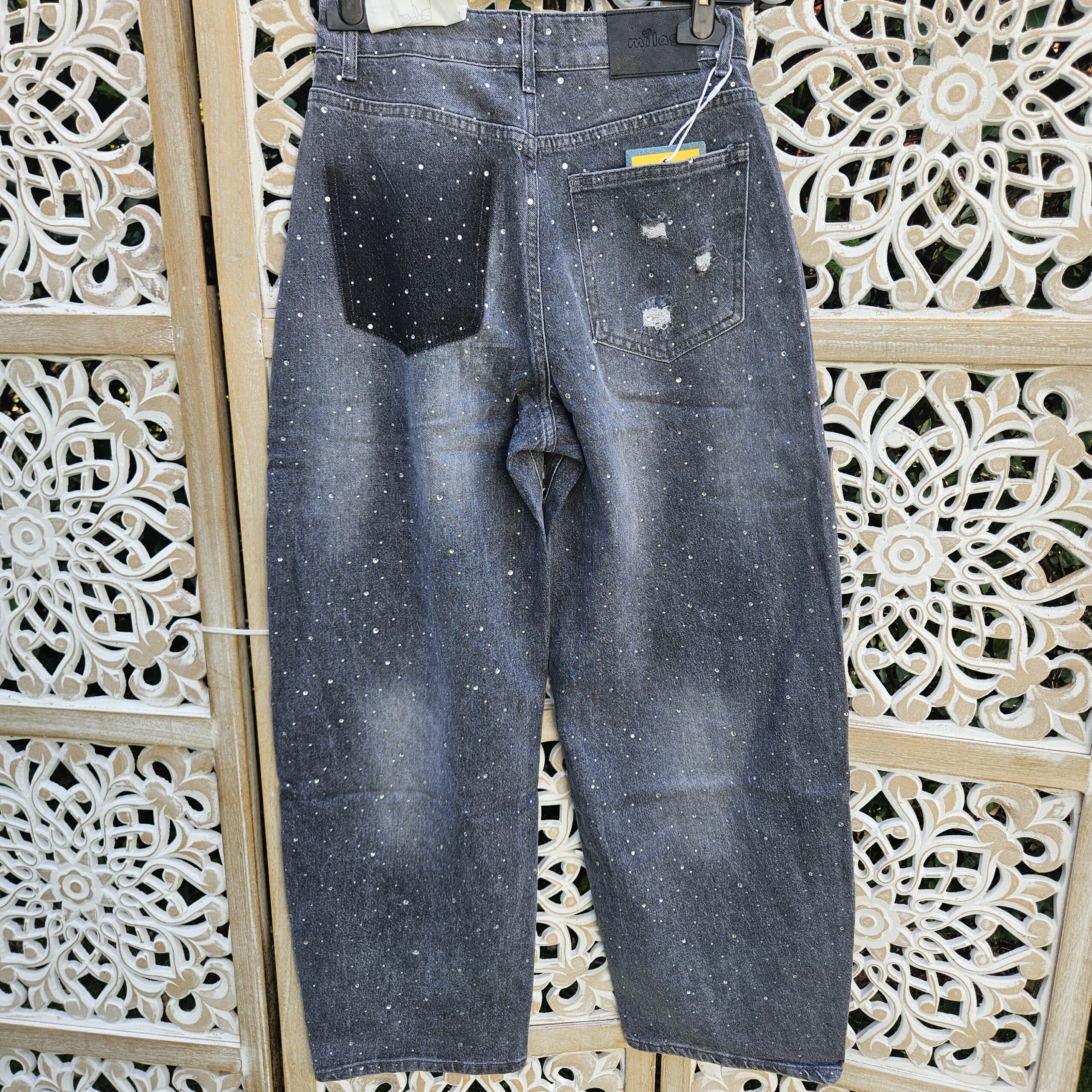 Jeans Barrel gris clair Strass – Image 6