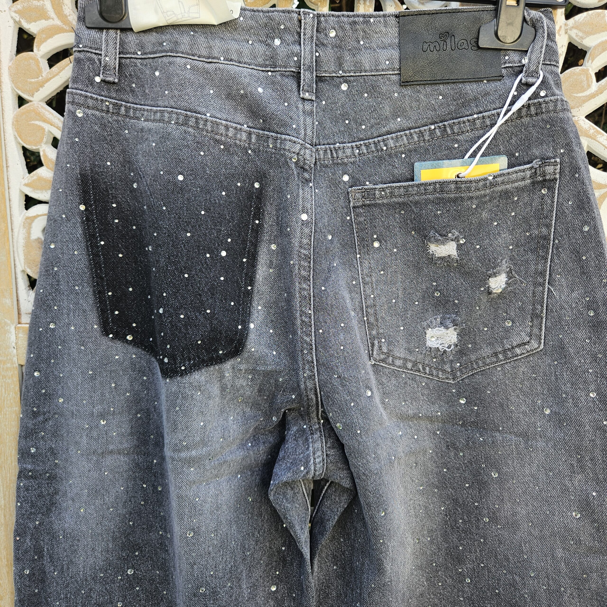 Jeans Barrel gris clair Strass – Image 7