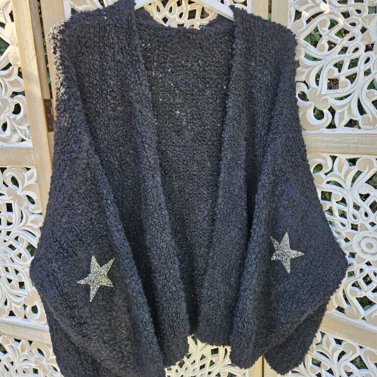 Gilet oversize bouclettes étoiles strass